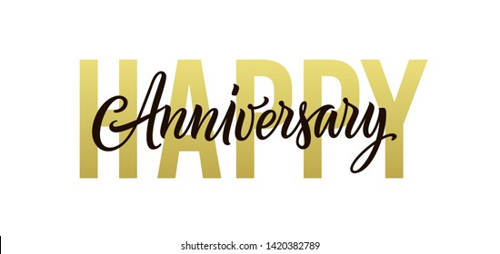 Happy anniversary. Gold, black and white greeting card design. Vector happy anniversary text isolated on white background for banner, background, poster, backdrop, and invitation. Holiday illustration