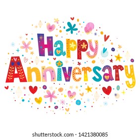 Happy Anniversary greeting card with decorative lettering text design