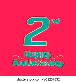 Happy Anniversary greeting card vector illustration. Two year celebration banner. 2nd Anniversary creative text. 