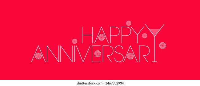Happy Anniversary - hand drawn lettering on red background. Flat vector illustration for Happy Birthday cards, greetings, invitations, posters, flyers, party design and decoration, prints, web.