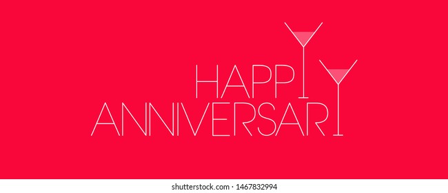 Happy Anniversary - hand drawn lettering on red background. Flat vector illustration for Happy Birthday cards, greetings, invitations, posters, flyers, party design and decoration, prints, web.