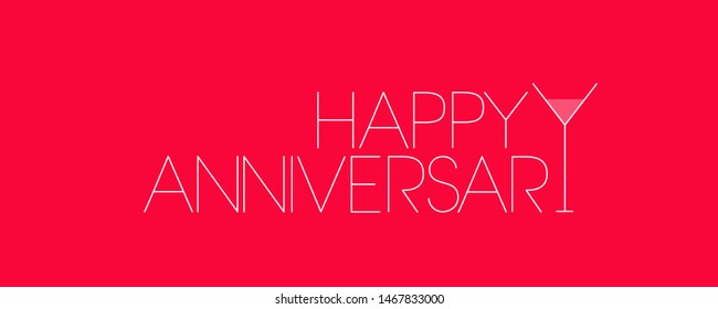 Happy Anniversary - hand drawn lettering on red background. Flat vector illustration for Happy Birthday cards, greetings, invitations, posters, flyers, party design and decoration, prints, web.