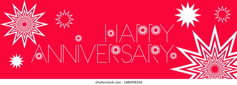 Happy Anniversary - hand drawn lettering on red background. Flat vector illustration for Happy Birthday cards, greetings, invitations, posters, flyers, party design and decoration, prints, web.