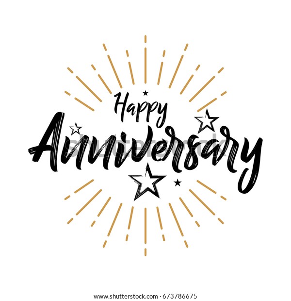 Happy Anniversary Hand Drawn Lettering Greeting Stock Vector