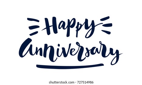 Happy anniversary handwritten lettering. Isolated vector illustration on white background. Handwritten modern calligraphy. Inscription for postcards, posters, greeting cards, comics, cartoons.