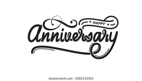 Happy Anniversary handwritten text calligraphy. A beautifully crafted vector design, featuring elegant typography and decorative elements. Great for greeting cards, invitations, and social media posts