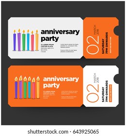 Happy Anniversary Invitation Ticket Card With Six Candles