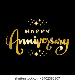 Happy Anniversary lettering design. Gold color. Hand drawn calligraphy. Vector illustration.