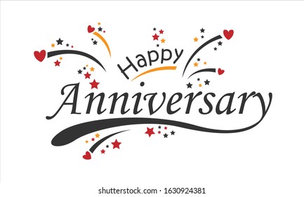 Happy Anniversary Lettering Logo With Star And Heart Icon. Typography Anniversary Logo Design Template Vector