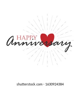 Happy Anniversary Lettering Logo With Star And Heart Icon. Typography Anniversary Logo Design Template Vector