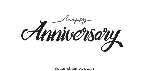 Happy Anniversary lettering text banner, black color. Vector illustration.