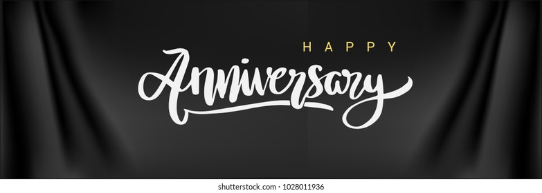 Happy Anniversary Lettering Text Banner, Black Color. Vector Illustration.