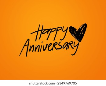 Happy Anniversary lettering text banner, orange color. Vector illustration.