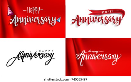 Happy Anniversary lettering text banner. Vector illustration, Vector set