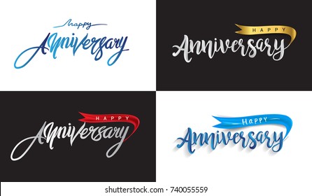 Happy Anniversary lettering text banner. Vector illustration, Vector set
