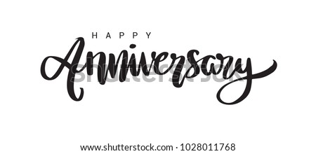 Happy Anniversary lettering text banner, black color. Vector illustration.