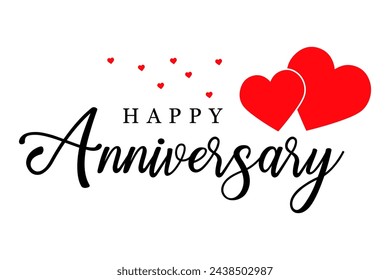 Happy Anniversary lettering text wedding wish with red love vector illustration. svg