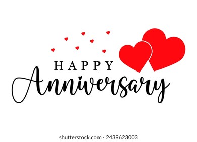 Happy Anniversary lettering text wedding wish with red love vector illustration. svg