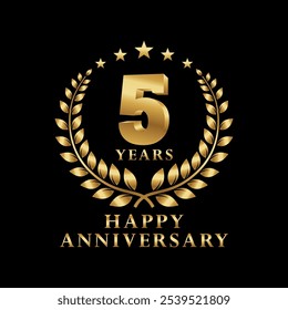 Happy Anniversary Logo 1, 2, 3, 4, 5, 6, 7, 8, 9 Years with Laurel Wreath Golden Star. Vector Illustration.