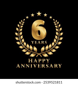 Happy Anniversary Logo 1, 2, 3, 4, 5, 6, 7, 8, 9 Years with Laurel Wreath Golden Star. Vector Illustration.
