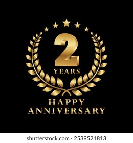 Happy Anniversary Logo 1, 2, 3, 4, 5, 6, 7, 8, 9 Years with Laurel Wreath Golden Star. Vector Illustration.