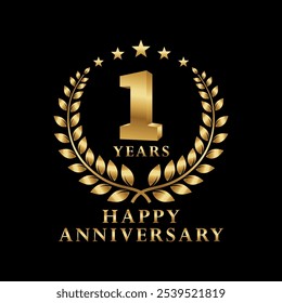 Logotipo Feliz Aniversário 1, 2, 3, 4, 5, 6, 7, 8, 9 Anos com Laurel Wreath Golden Star. Ilustração de vetor.