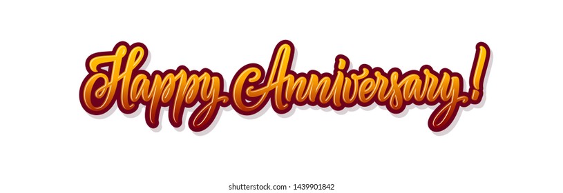 Happy Anniversary logo or text isolated on white background. Handwritten lettering or type for happy anniversary card, party decoration, horizontal banner. Vector illustration.