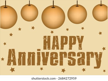 Feliz aniversário com um design luxuoso entre as bolas de estrela e lanterna marrom . Vetor premium para cartaz, banner, saudação de celebração.
