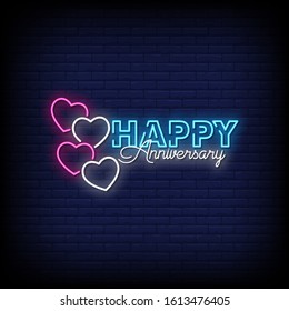 Happy Anniversary Neon Signs Style Text Vector