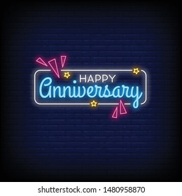 Happy Anniversary neon signs vector