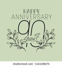 happy anniversary number ninety with wreath crown