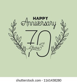happy anniversary number seventy with wreath crown