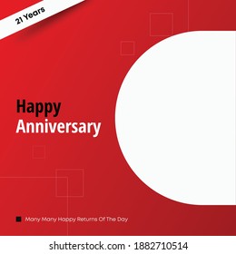 Happy anniversary simple banner with red background and photo frame. 21st anniversary banner.