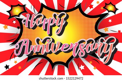 happy anniversary text design pop art comic style colorful background.for party,print,banner,flyer,brochure,Party,invitation card.vector illustration