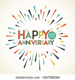 Happy Anniversary. Typography Design With Confetti Explosion. 