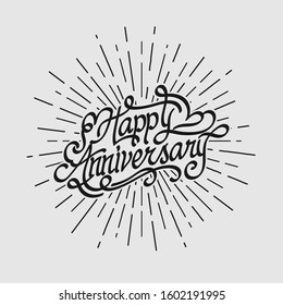 Happy anniversary typography design with sun burst. Isolated on white background. Easily change text and colour. Eps 10 vector.