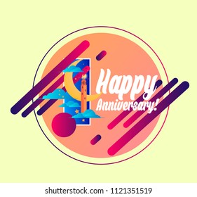 happy anniversary, vector beautiful greeting card or label with crescent moon theme.