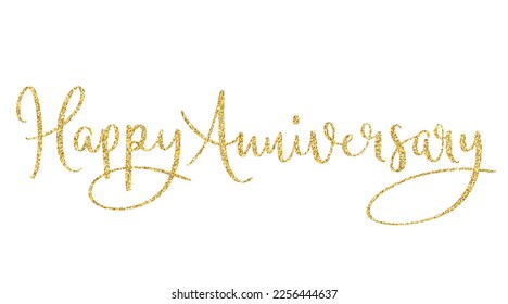 HAPPY ANNIVERSARY vector gold glitter brush lettering banner