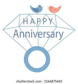 Happy anniversary. Vector stock illustration. A diamond engagement ring. Isolated on a white background.