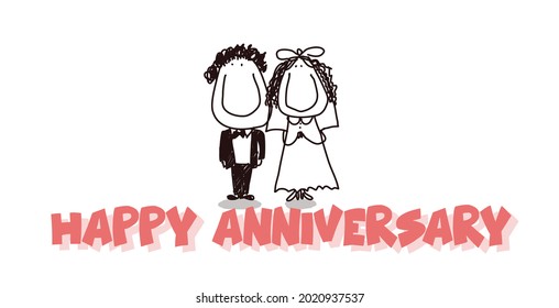 Happy anniversary wedding cartoon illustration 