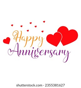 Happy anniversary wedding wish lettering text illustration with red love.