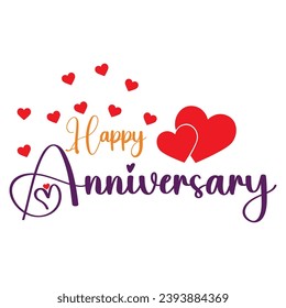 Happy anniversary wedding wish lettering text illustration with red love