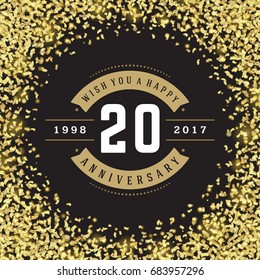 Happy anniversry greeting card design vector illustration on golden confetti background. 