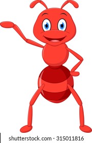 Happy ant cartoon presenting 