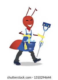 Happy ant cleaning character