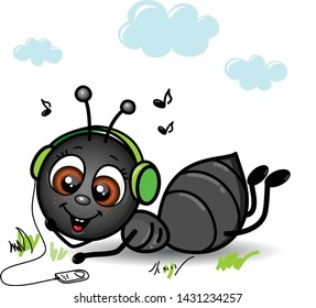 Happy ant listening to music