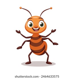 Happy ant mascot. Smiling baby insect character. Design for greeting cards, invitations, print on clothes. Vector	
