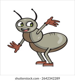 Happy ant mascot. Smiling baby insect character. Bundle of Ant Mascot Flat Stickers. 64