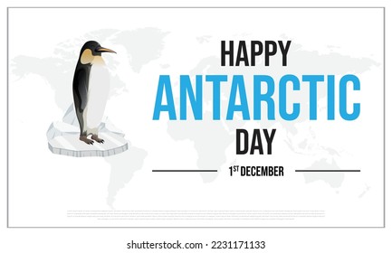 Happy Antarctica Day, World Antarctica Day, International Day of Antarctica, Badge, Design, Icon, vector, eps, editable, template, 1st December, creative, sticker, typography, poster, banner, Penguin svg