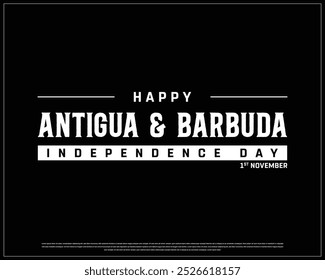 Feliz Antígua e Barbuda Projeto do Dia da Independência em um fundo preto, Dia da Independência de Antígua e Barbuda com bandeira, Ilustração vetorial de Antígua e Barbuda Dia da Independência